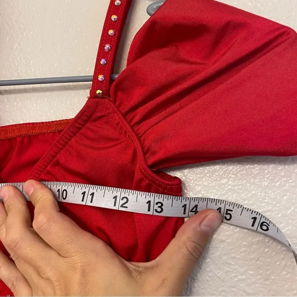 Kelle dance solo costume red asymmetric one sleeve musical theater jazz Teen SA